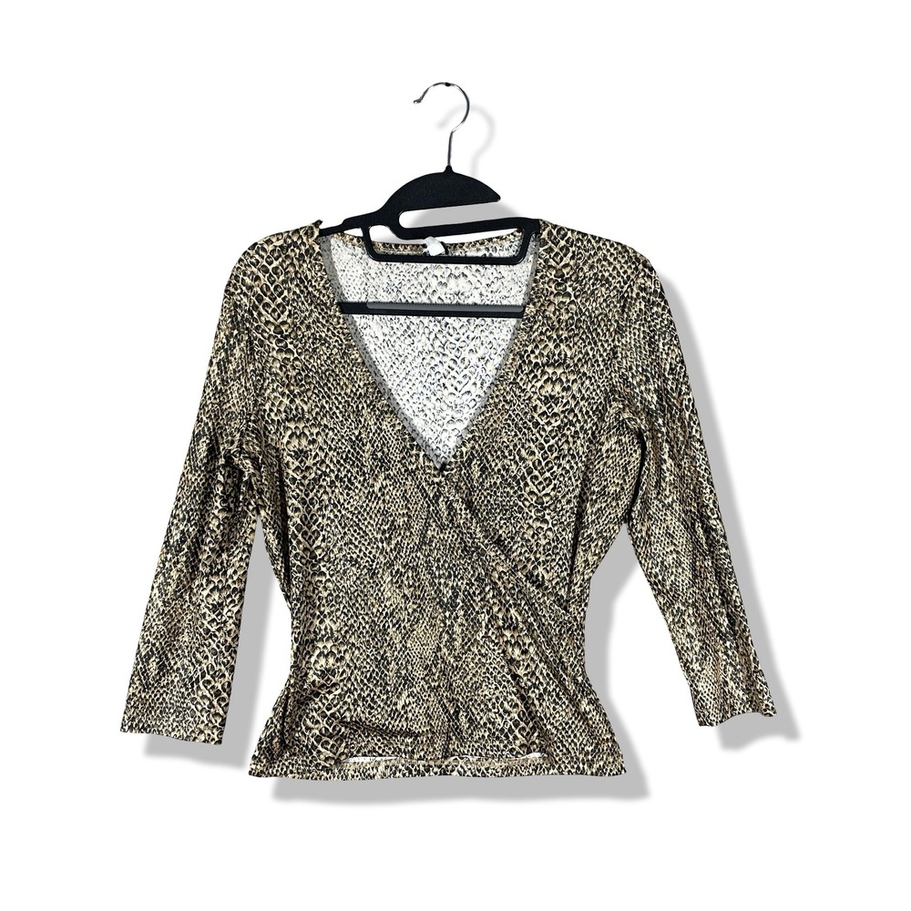 Rampage Faux Wrap Top Womens M Brown Snakeskin Y2K Indie Sleaze Mob Wife Top